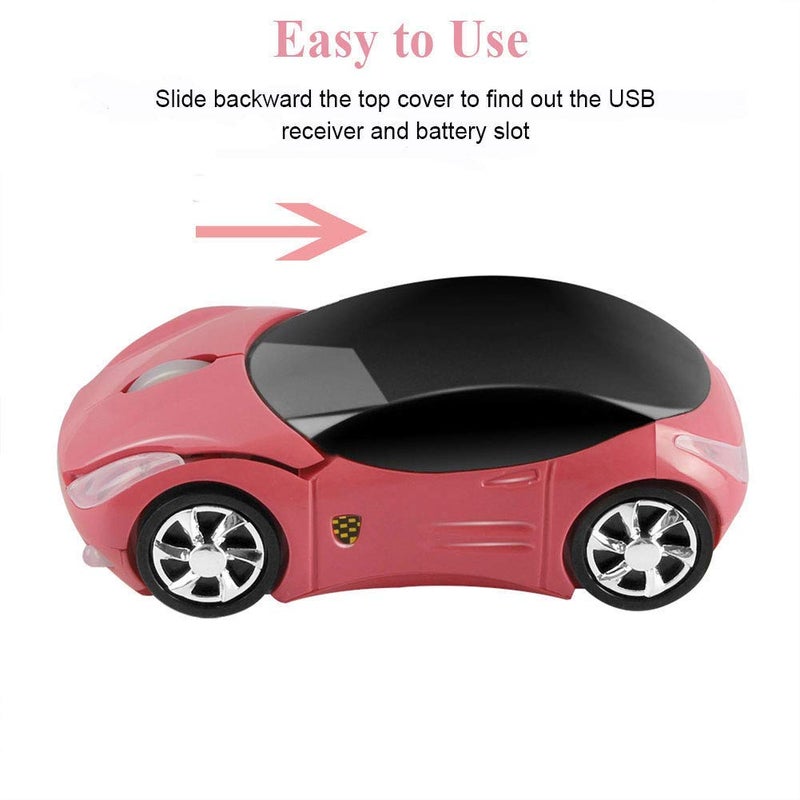 CHUYI Wireless Car Mouse Small Cool Sports Car Shaped Computer Mice with USB Receiver 3 Buttons 1600DPI Portable Mini Optical Cordless Mouse for Laptop PC Computer Desktop Travel Home School Gift (Pink) - Image 5